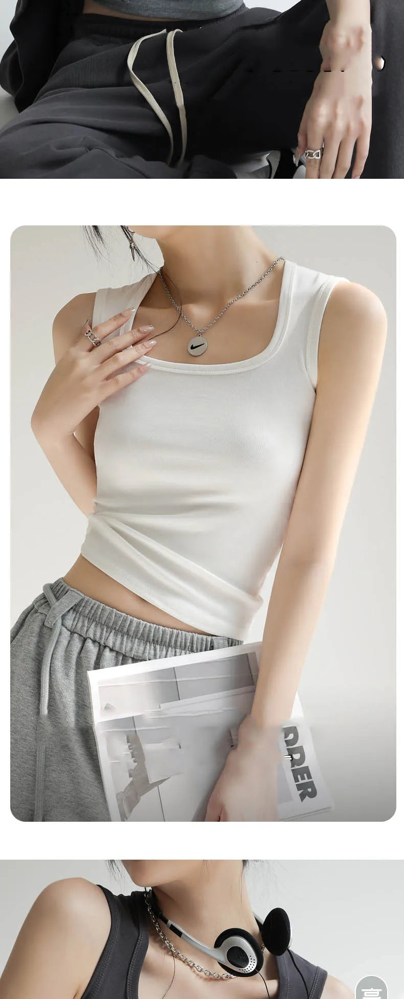 Women Solid U Neck Ribbed Tank Top Camisole Women Summer Basic Elastic Tank Top U Neck Solid Tank Top