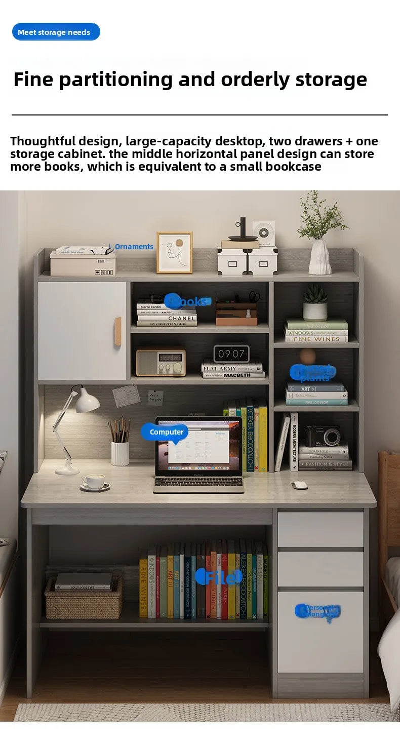 Precise Desk Home Modern Simple Bookshelf Integrated Student Bedroom Learning to Write With Drawing Desk Office Computer Desk