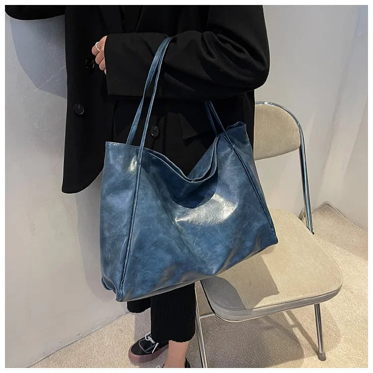 Women Tote Bags Fashion Underarm Pouch Large Capacity Soft Pu Shoulder Bag Retro Crossbody Bag Casual Portable Bucket Bag