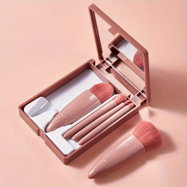 5PCS Mini Makeup Brush Set with Mirror Case