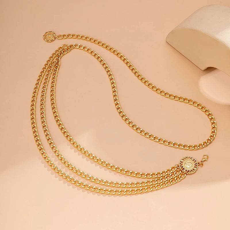 New Fashion Multi-layer Chain Belt For Women Fashion Gold Silver Color Metal High Waist Body Chain Dress Lady Tassel Belt