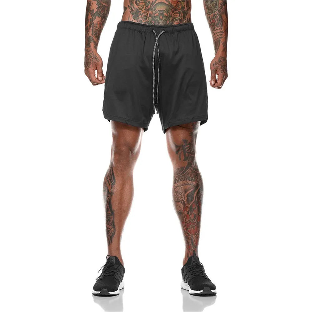 2 in 1 Compression Shorts for Men Gym Workout Running Shorts with Phone Pockets Athletic Quick Dry Activewear Training Jogging