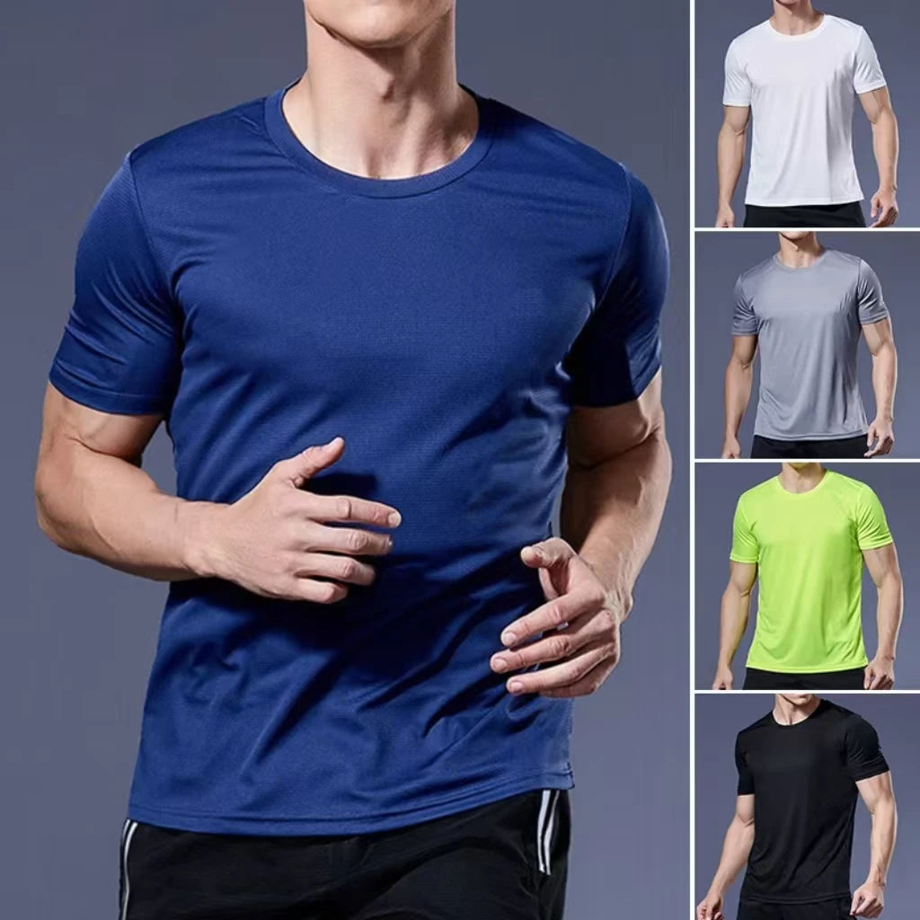 Men's Quick Dry Short Sleeve Gym Running Moisture Wicking Round Neck T-Shirt Training Exercise Gym Sport Shirt Tops Lightweight