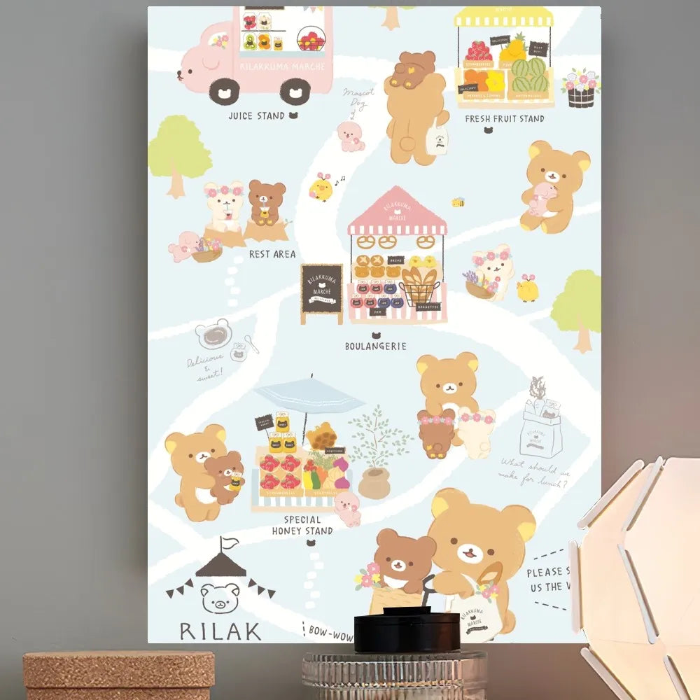AZNM Rilakkuma Chairoikoguma Cute Bear Canvas Wall Print Unframed Pastel Kawaii Nursery Decor Poster