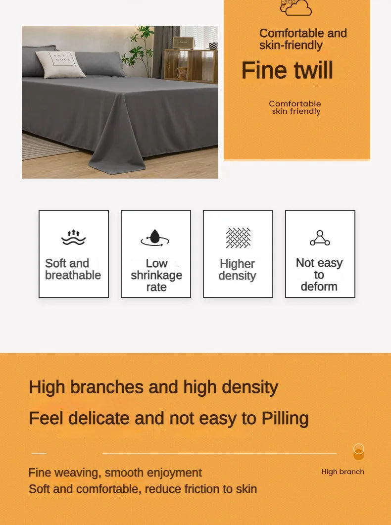 1 pc Bed Flat Sheet for Double Bed Plain Solid Color Top Sheets Single/Queen/King Flat Bedsheets Soft Home Bed Linen Sheets