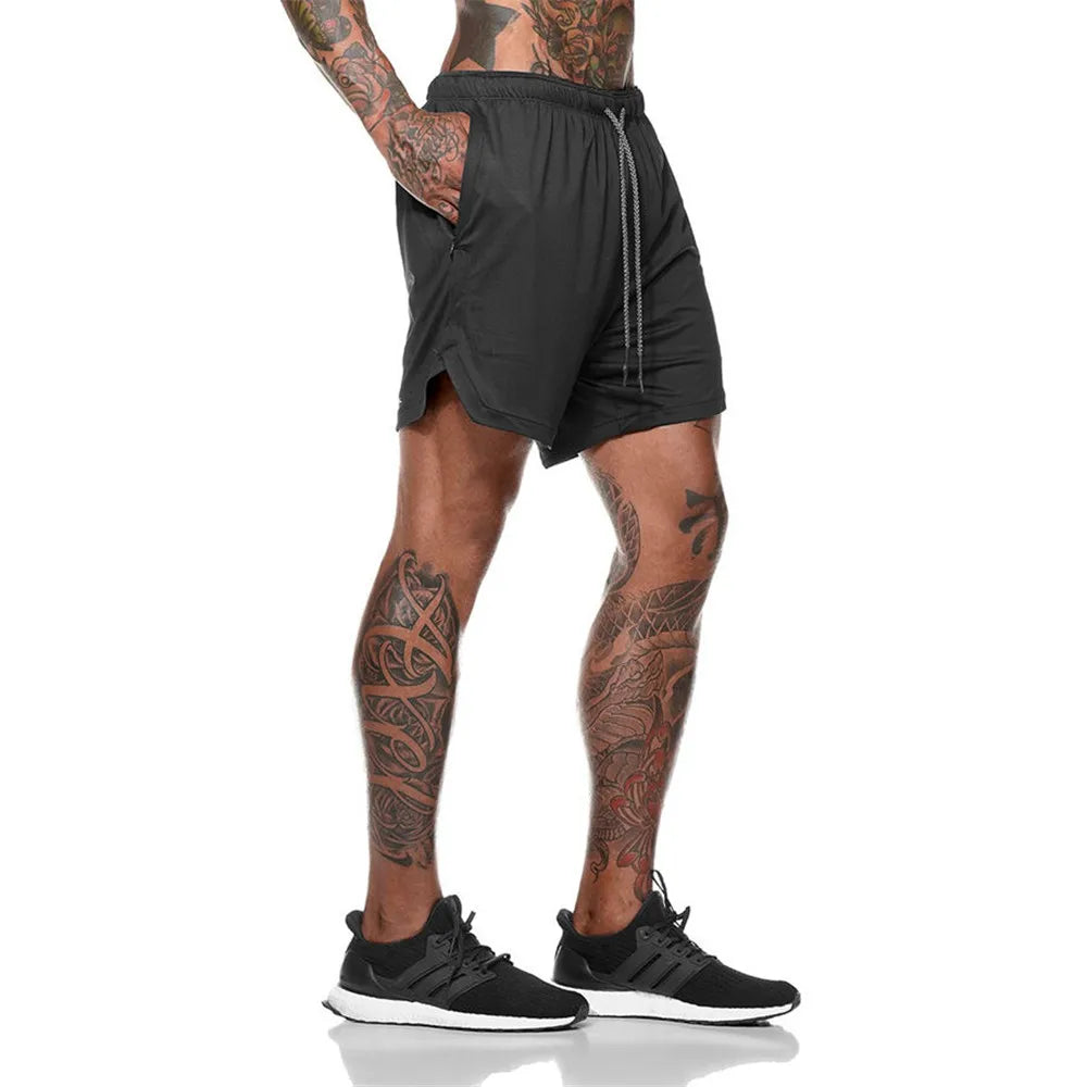 2 in 1 Compression Shorts for Men Gym Workout Running Shorts with Phone Pockets Athletic Quick Dry Activewear Training Jogging