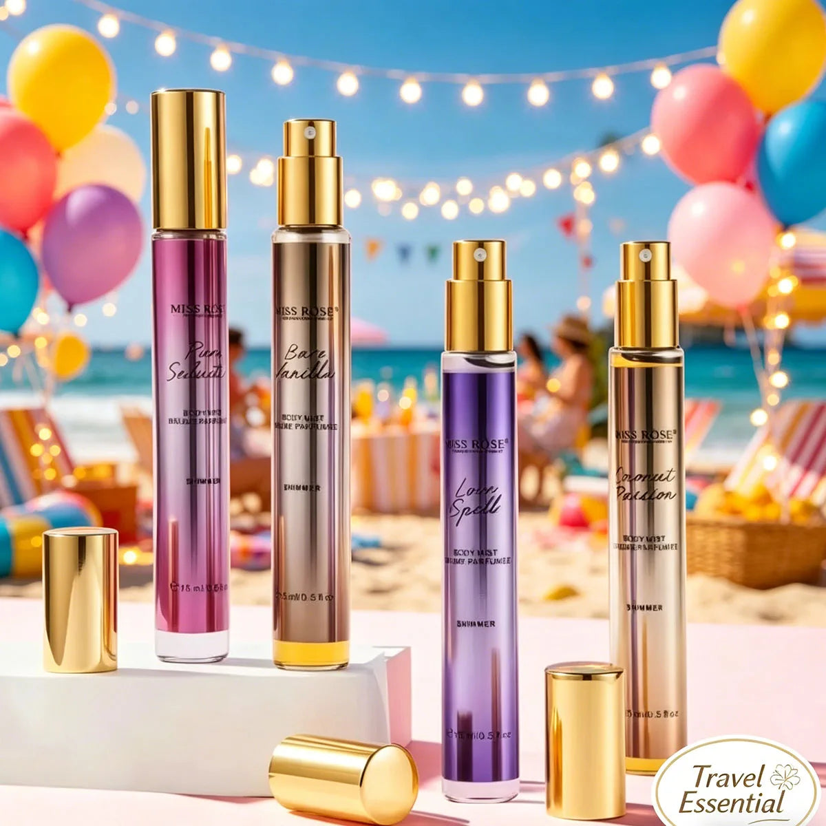 MISS ROSE 15ml Alcohol Free Fragrance Spray Long Lasting Sweet Fruity Shimmer Body Mist Portable Travel Size Deodorant