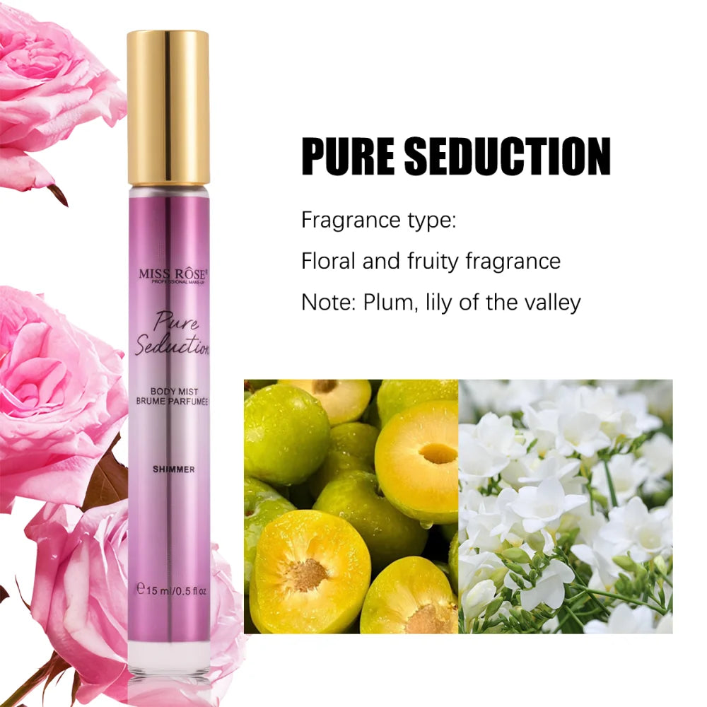 MISS ROSE 15ml Alcohol Free Fragrance Spray Long Lasting Sweet Fruity Shimmer Body Mist Portable Travel Size Deodorant