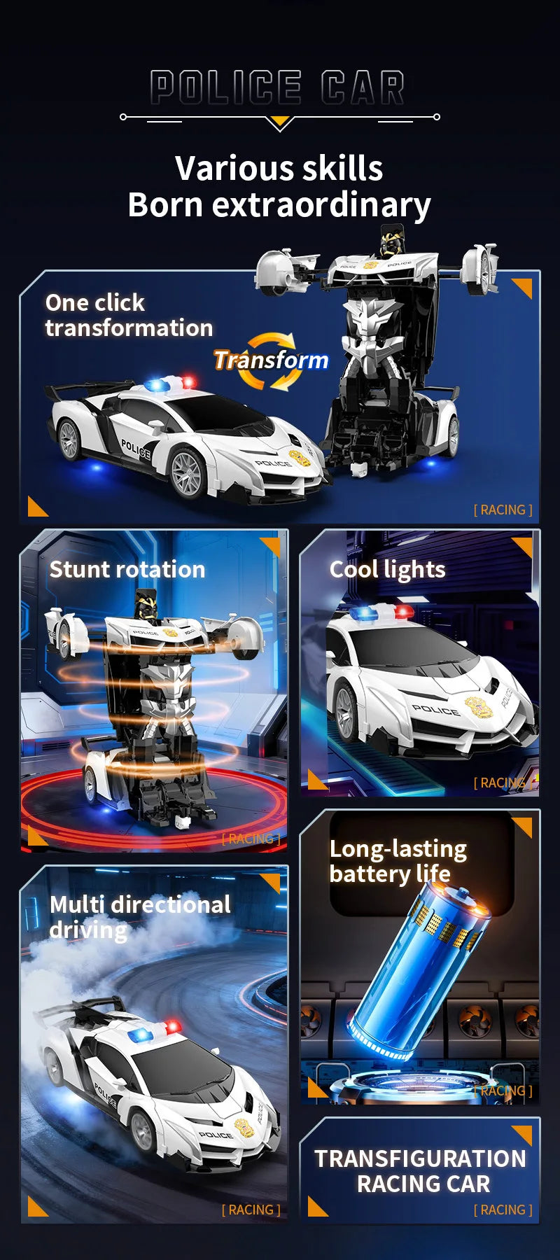 MESIONDY 1:18 Scale RC Car One Button Transform 360 Spin LED Lights 2.4GHz USB Rechargeable for 8-12 Yrs