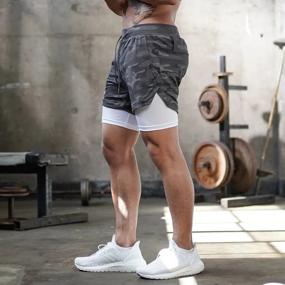 2 in 1 Compression Shorts for Men Gym Workout Running Shorts with Phone Pockets Athletic Quick Dry Activewear Training Jogging