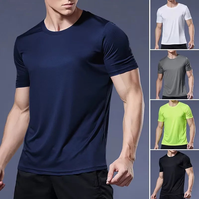 Men's Quick Dry Short Sleeve Gym Running Moisture Wicking Round Neck T-Shirt Training Exercise Gym Sport Shirt Tops Lightweight