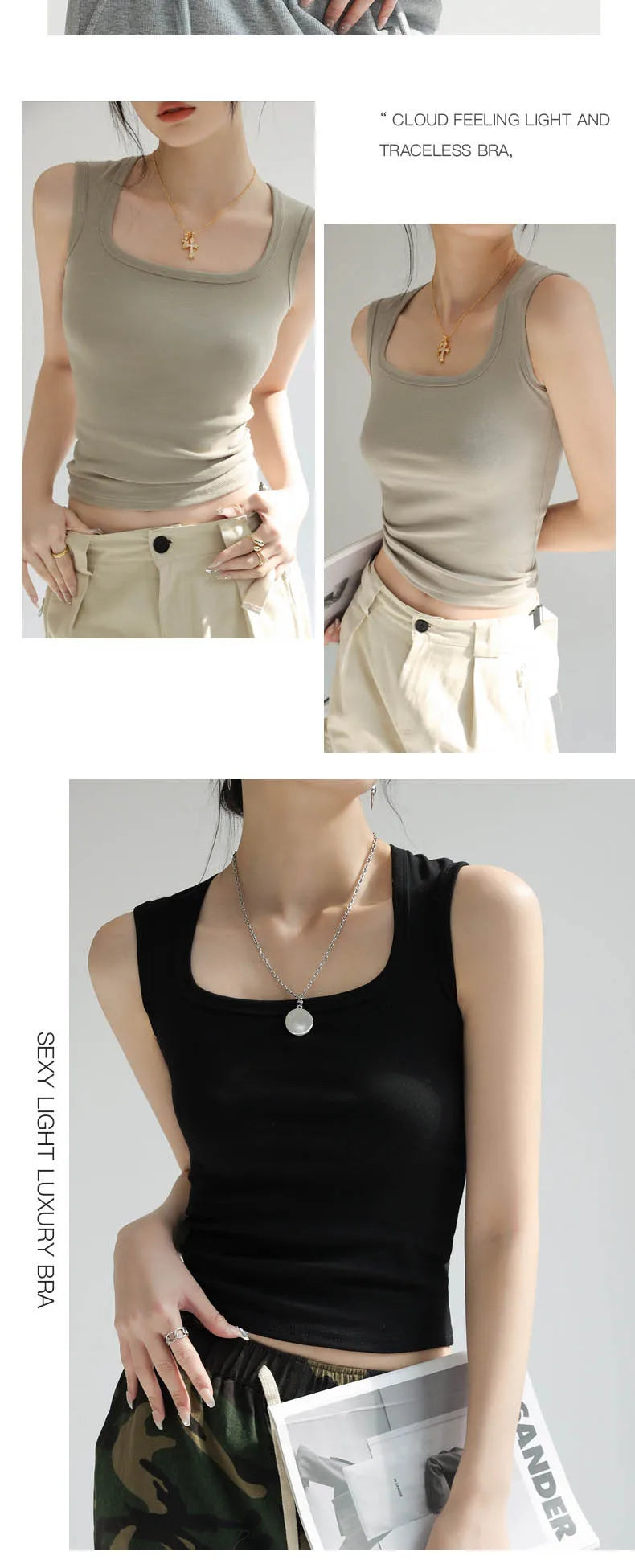 Women Solid U Neck Ribbed Tank Top Camisole Women Summer Basic Elastic Tank Top U Neck Solid Tank Top