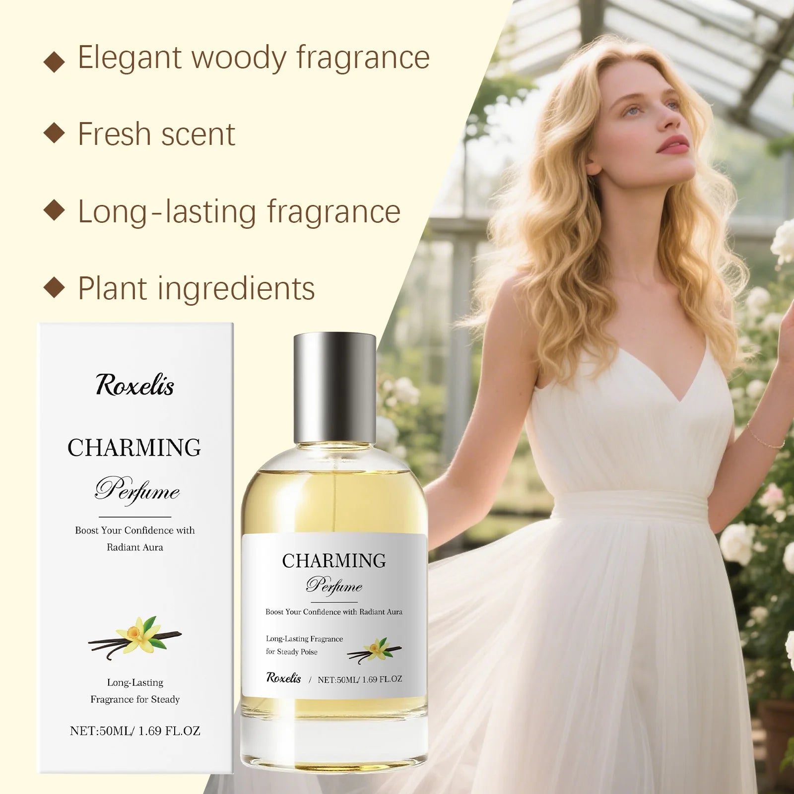 Roxelis Charming Women Perfume Amber Vanilla Fresh Floral Scent Suitable for All Occasions Long Lasting EDT 50ml