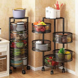 Kitchen Rolling Foldable Portable Storage Multi Tier Round Fruit Vegetable Shelf  Organizer Trolley Cart No Assembly Furniture