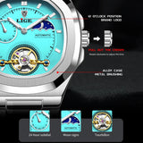 LIGE Dual Seconds Tourbillon Watch 24 Hour Mechanical Watch Men Stainless Steel Authentic Watch Night Glow Waterproof Mens Watch