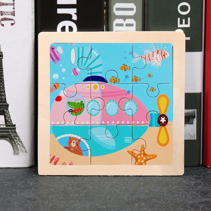 Wooden Toys 11x11cm Jigsaw 3d Puzzle Cartoon Animal Traffic Wooden Puzzle Game Montessori Educational Toys For Children