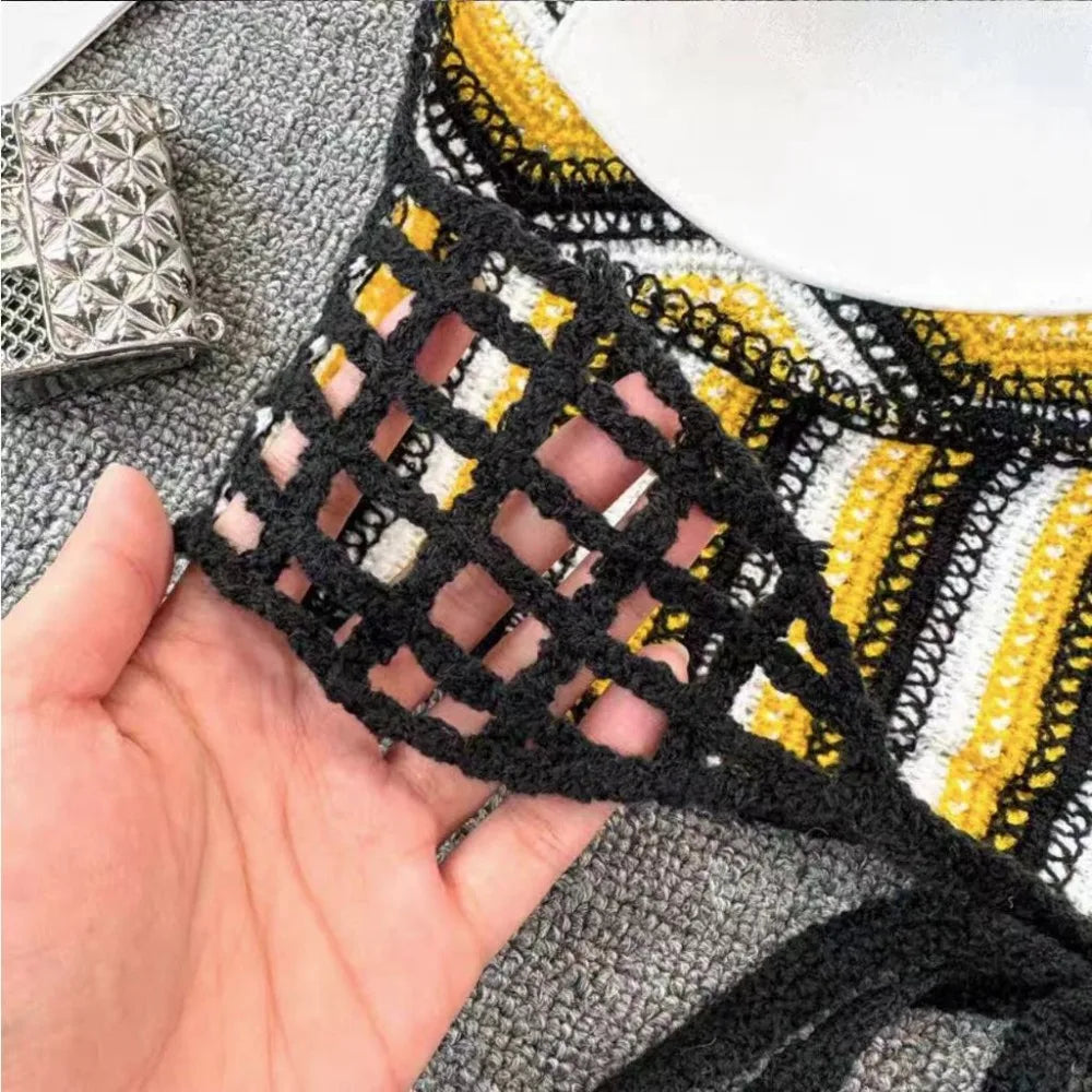 Fashion Knitted Bohemian Crochet Top Hollow Out Backless Ethnic Style Sexy Halter Top Swimwear Top Women