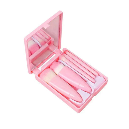 5PCS Mini Makeup Brush Set with Mirror Case