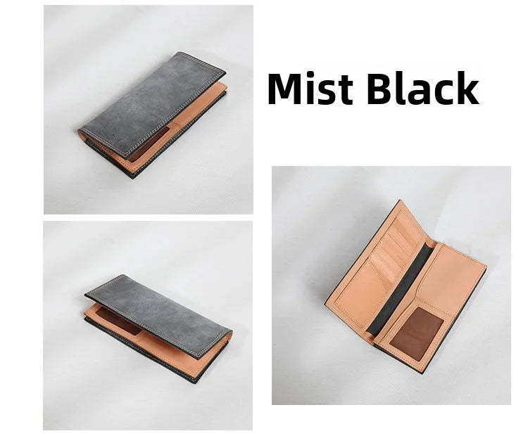 Ultra-Thin Leather Wallet for Men Simple Design Single Fold RFID Genuine Leather Coin Purse Long Wallet Casual Daily Use