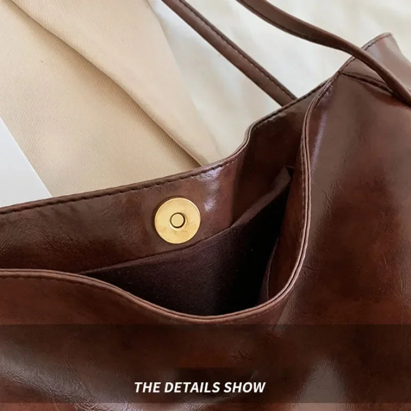 Women Tote Bags Fashion Underarm Pouch Large Capacity Soft Pu Shoulder Bag Retro Crossbody Bag Casual Portable Bucket Bag