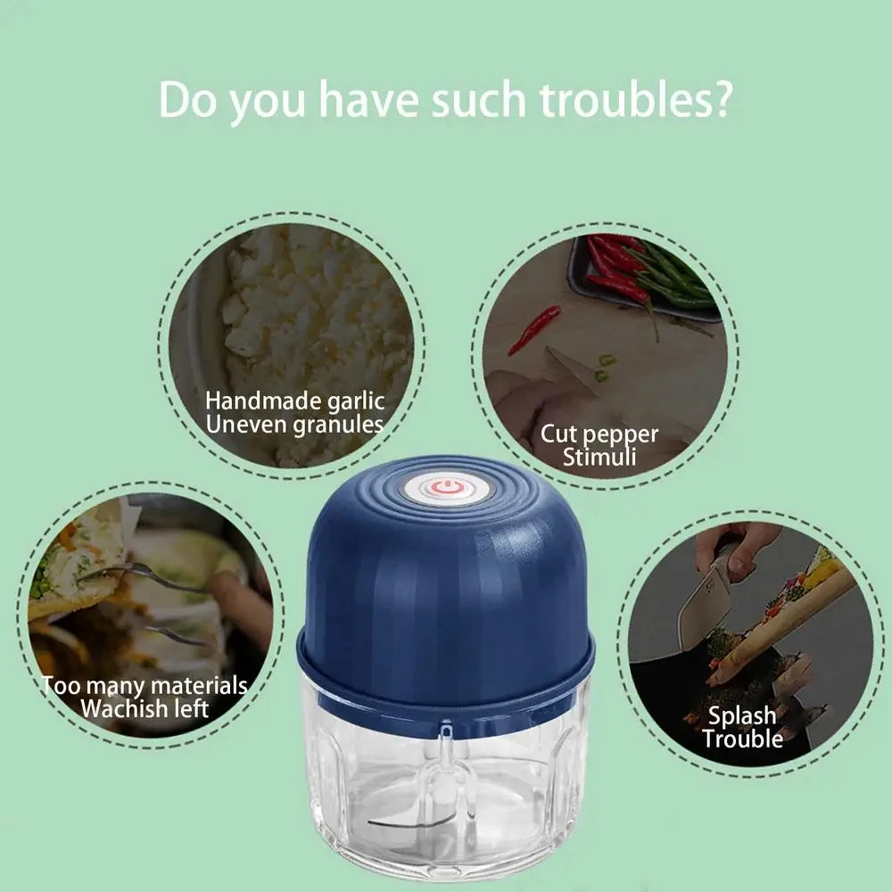 1 set of garlic puree machine 260ml wireless rechargeable electric vegetable chopper garlic grinder kitchen tool food mixer