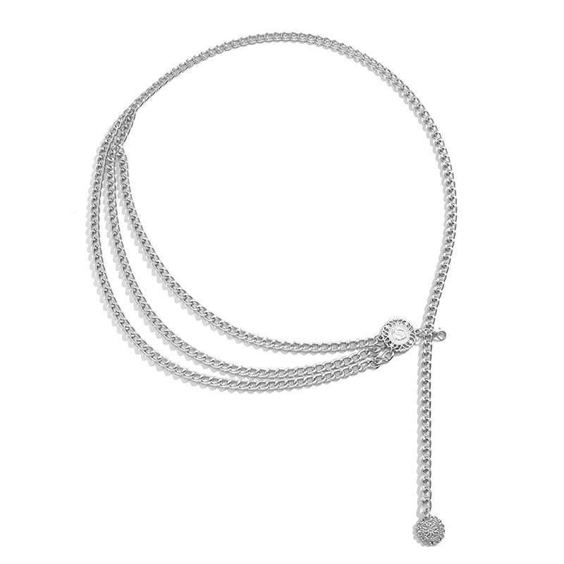New Fashion Multi-layer Chain Belt For Women Fashion Gold Silver Color Metal High Waist Body Chain Dress Lady Tassel Belt