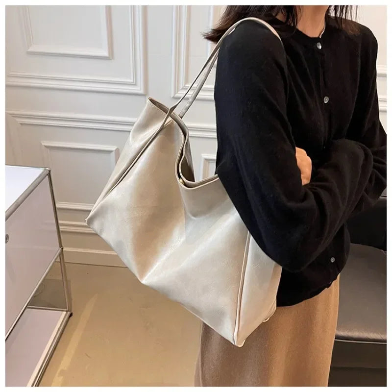 Women Tote Bags Fashion Underarm Pouch Large Capacity Soft Pu Shoulder Bag Retro Crossbody Bag Casual Portable Bucket Bag