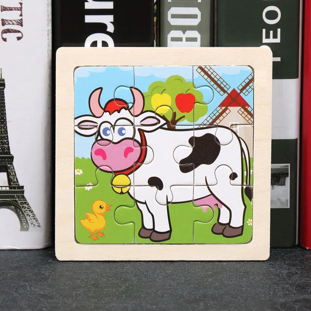 Wooden Toys 11x11cm Jigsaw 3d Puzzle Cartoon Animal Traffic Wooden Puzzle Game Montessori Educational Toys For Children